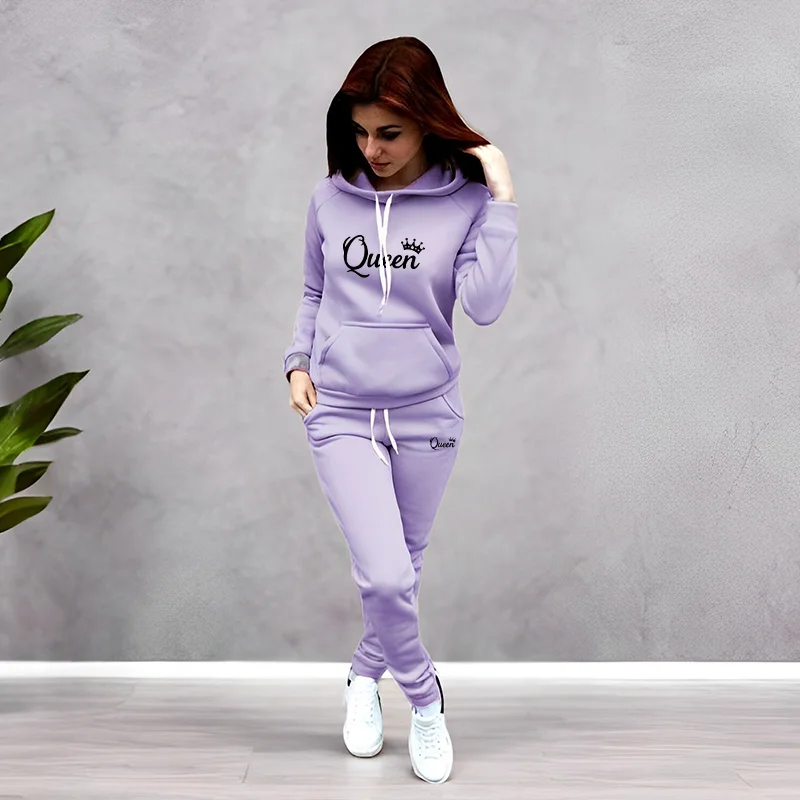 Winter Clothing For Women - Womens Tracksuit Queen Letter Printing Hooded