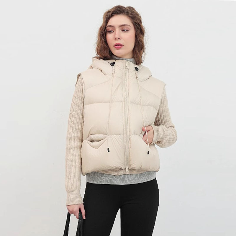 Padded Vest Gilet - Women Hooded Puffer Vest Drawstring Zip