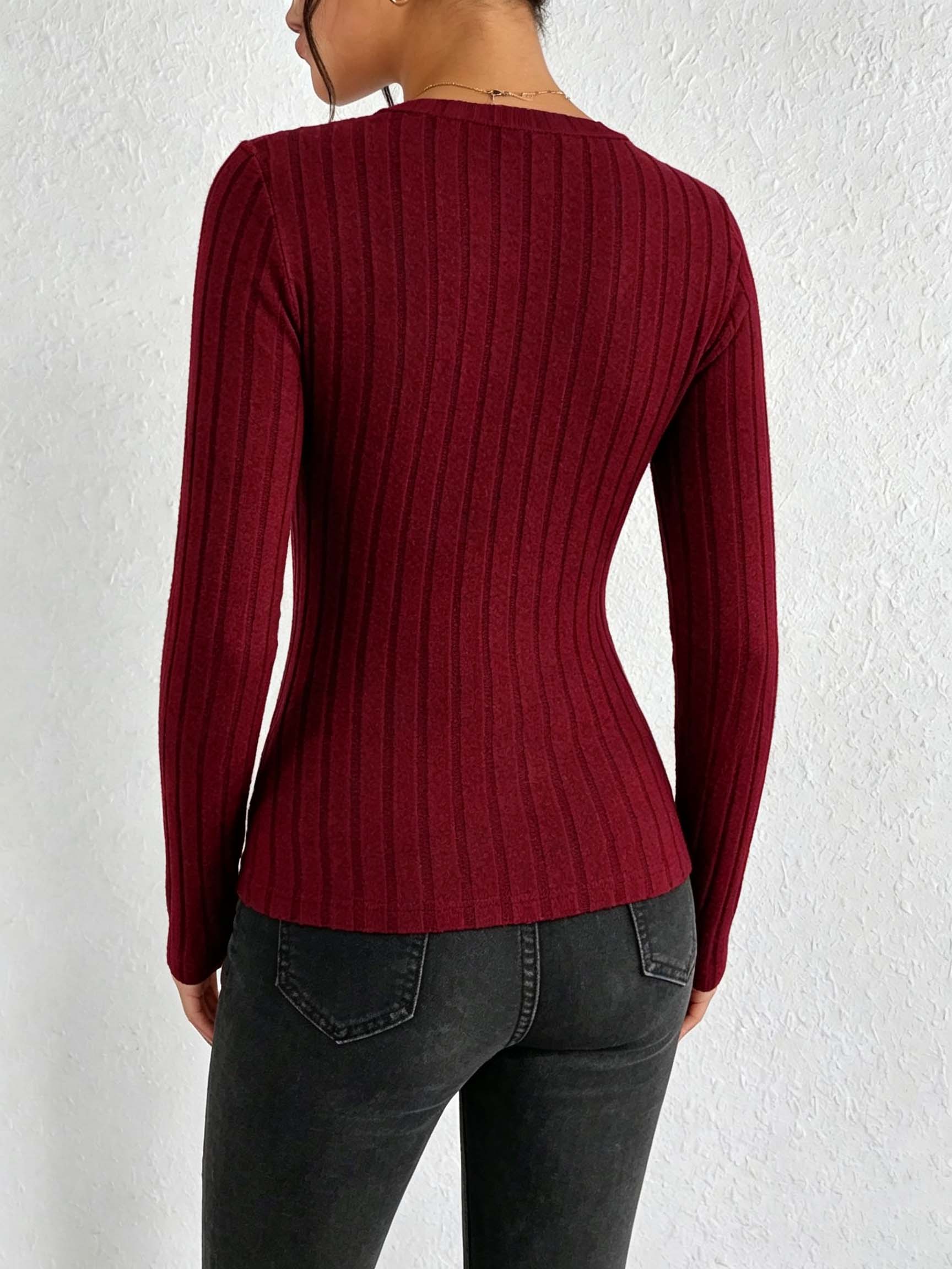 Women Solid V‑Neck Ribbed Knit - đánh giá và giá Winter Clothing For Women