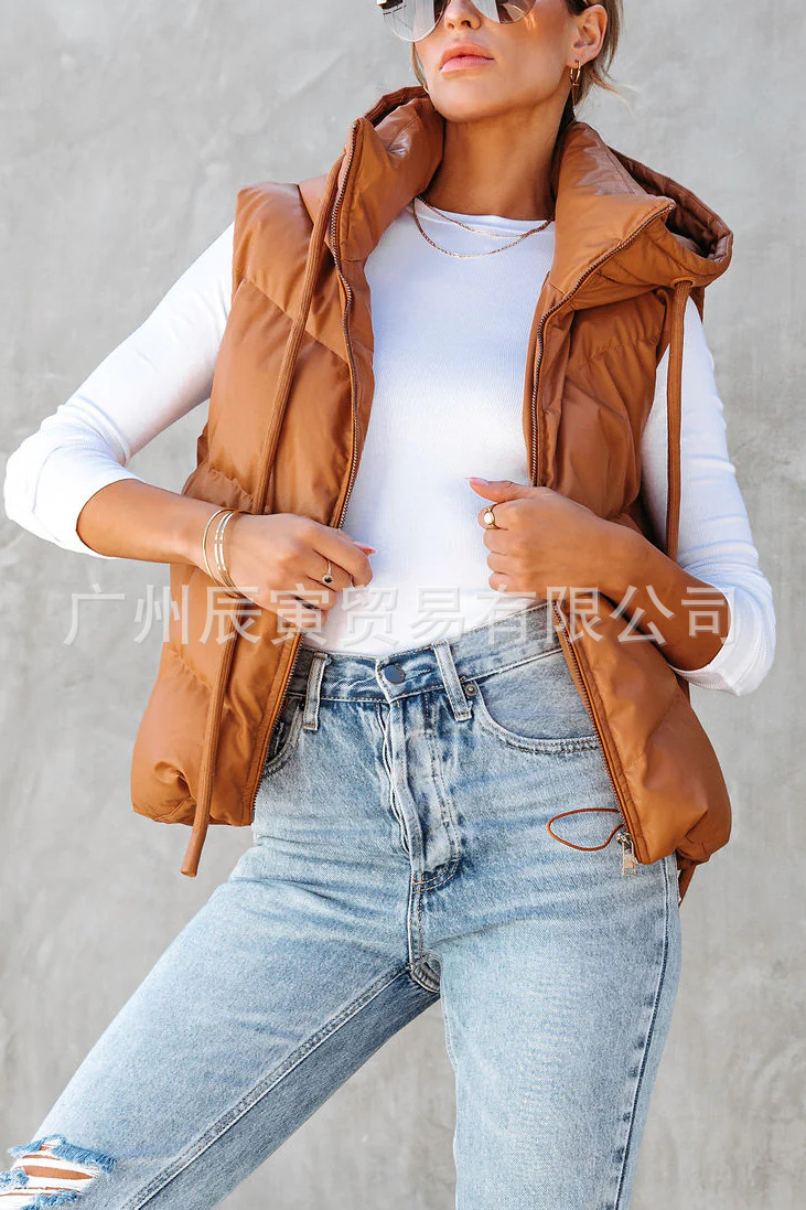 Women's Solid Color Hooded Pad - đánh giá và giá Padded Vest Gilet
