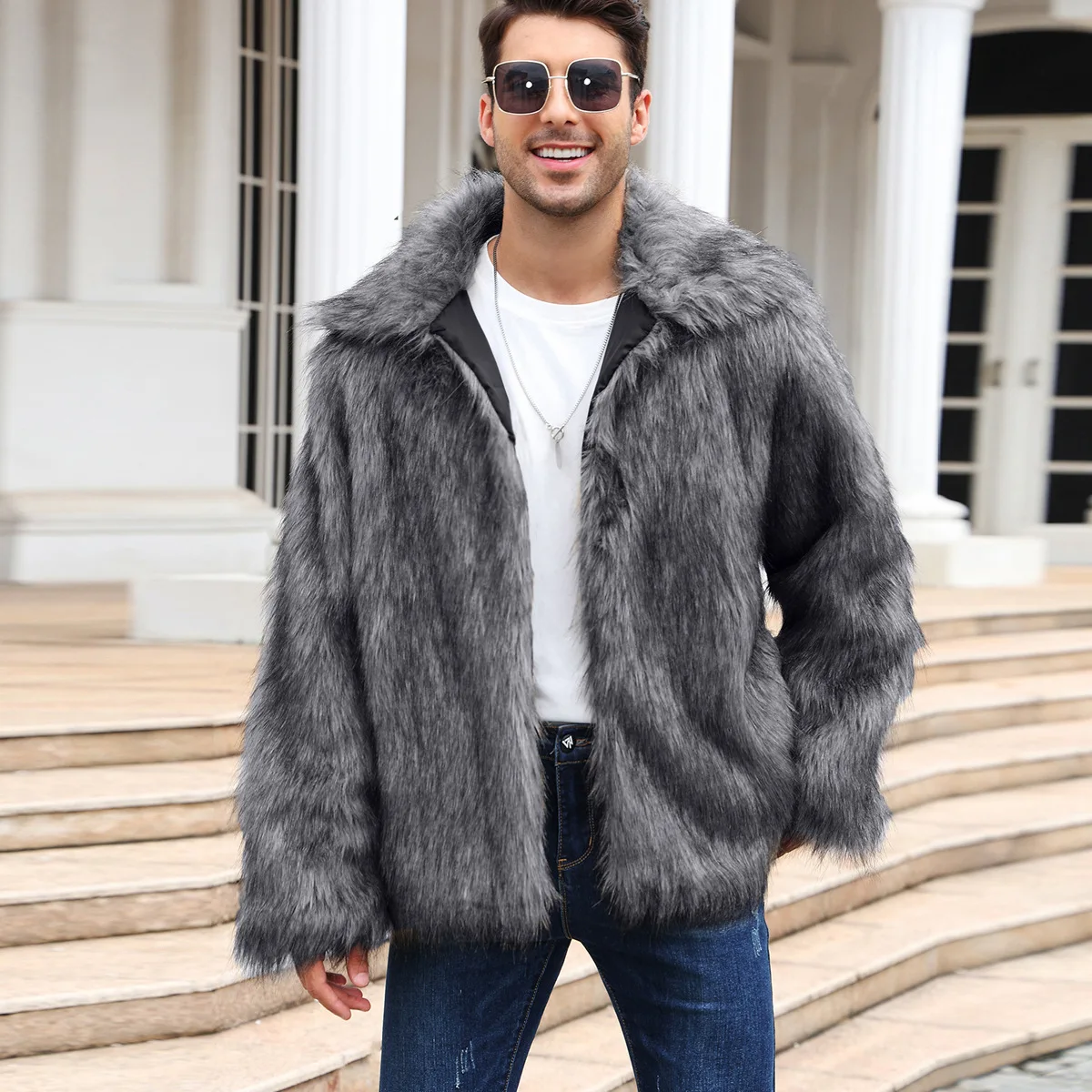 Men Faux Fox Fur Jacket Coat W - đánh giá và giá Winter Clothing Uae