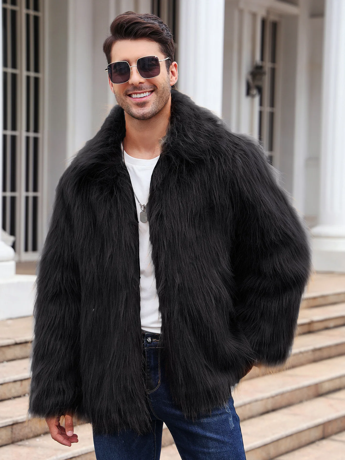 Men Faux Fox Fur Jacket Coat W - đánh giá và giá Winter Clothing Uae