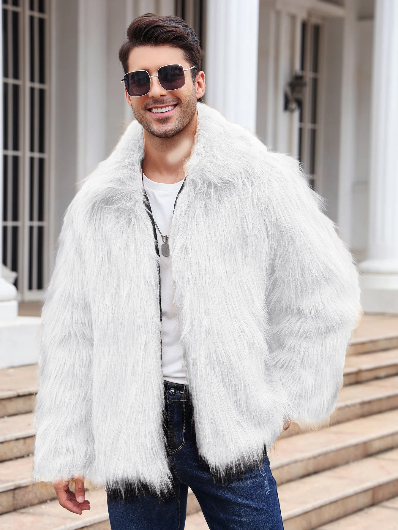 Men Faux Fox Fur Jacket Coat W - đánh giá và giá Winter Clothing Uae